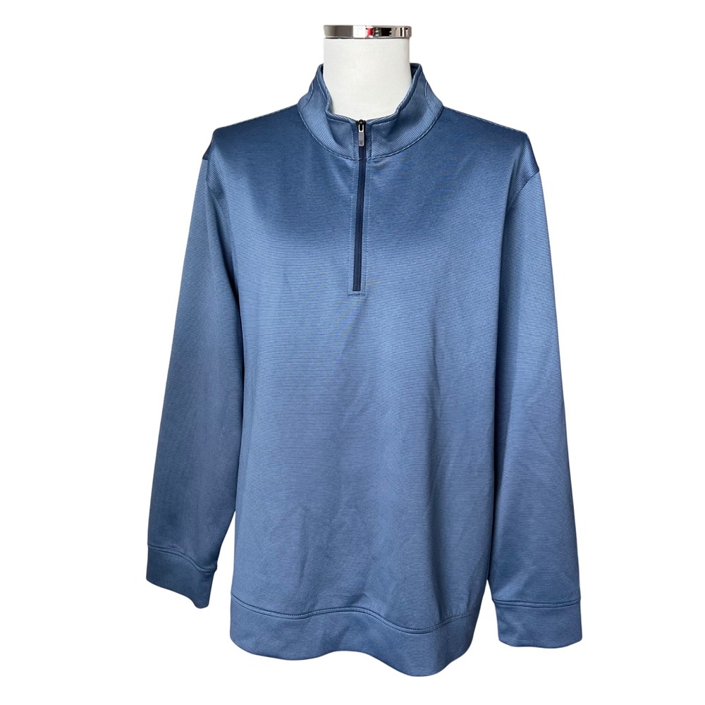 Hickey Freeman Mens XXL Quarter Zip Pullover Blue Ribbed Performance Sweater